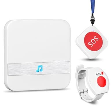 BNEHHOV Wireless Pulsante Chiamata Emergenza Allarme per Anziani Sicurezza Cercapersone Sistema Assistenza per Pazienti Salvavita Beghelli per Anziani 2 Trasmettitore 1 Ricevitoriz