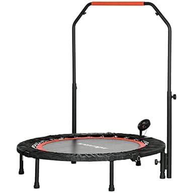 HOMCOM Trampolino Elastico Pieghevole Ø102 cm con Manubrio Regolabile 99-123cm, Trampolino da Fitness con Monitor LCD per Adulti, Tappeto Elastico per Esercizi Indoor, Nero