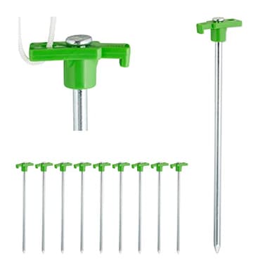 Relaxdays Set da 10 Picchetti, Pioli da Tenda, Ancoraggio Terreni Duri, 25cm, Campeggio, Acciaio Zincato, Verde Chiaro