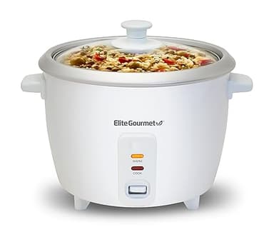 Elite Gourmet, Cuociriso elettrico ERC-003# con funzione automatica di mantenimento in caldo, per zuppe, stufati, cereali, 6 tazze di riso cotto, 3 tazze crudo, US Plug, Bianco