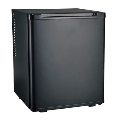 PRESENT-MORE Mini frigo silenzioso con porta reversibile, capacità 30lt, classe E - Mini frigo da camera colore nero porta cieca, 1 ripiano regolabile in plastica, 2 scomparti laterali