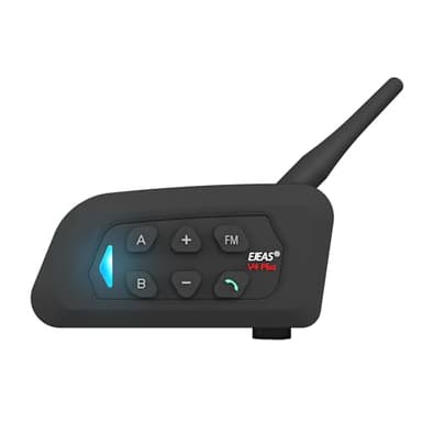 EJEAS V4Plus Interfono Moto Bluetooth Fino a 4 Motociclisti, 1500M Auricolare Casco Moto Bluetooth Coppia Sistema di Comunicazione con Cancellazione del Rumore Radio FM, Bluetooth Casco Auricolare