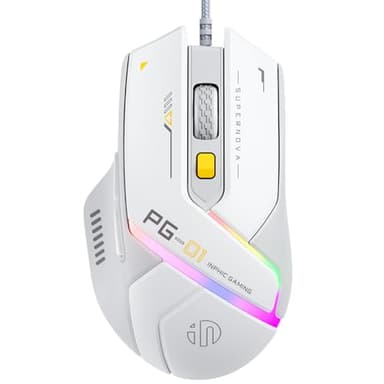 INPHIC PG1 Mouse Gaming cablato, 12800 DPI ad alta precisione, 6 pulsanti programmabili, mouse con filo PC Computer Laptop retroilluminato RGB traspirante, grigio