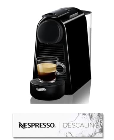 Nespresso Essenza Mini EN85.B con Set Decalcificante Descaling 2x100ml, Macchina da caffè di De'Longhi, Sistema Capsule Original, Serbatoio acqua 0.6L, Nero