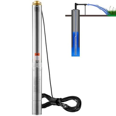 VEVOR Pompa Sommergibile per Pozzi Profondi, IP68 1500W 230 V 50 Hz, Massima Portata 9,8 m³/h Prevalenza 108 m, Cavo Elettrico 9,1 m, Pompa Acciaio Inox per Irrigazione Industriale Uso Domestico