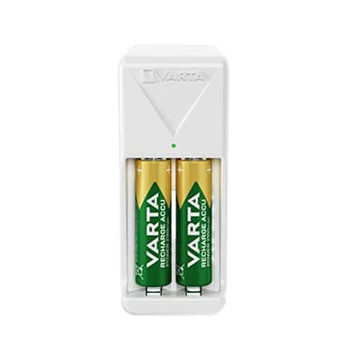 VARTA Caricabatterie, incl. 2X AA 2100mAh, caricatore batterie per pile ricaricabili, carica 2 AA/AAA contemporaneamente, Mini Charger