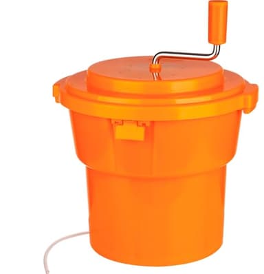 MUVELL Centrifuga per insalata | 10 litri | Dimensioni totali: Ø 40 cm – Altezza: 47 cm | albero motore sigillato e leva del freno | Colore: arancione | essiccatore per insalata, spuntini e mensa