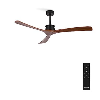 CREATE / WIND LARGE DC/Ventilatore da soffitto XL, con motore DC nero, con pale in legno scuro/Silenzioso, 2 altezze, timer
