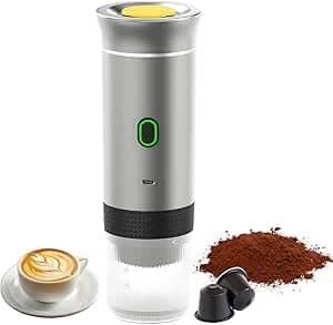 Spalivivre Macchina Caffè Portatile,3 in 1,per Campeggio, Ufficio, Casa, Auto (Argento)