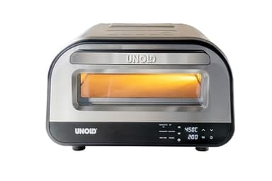 Unold Luigi 68816 | Forno per pizza elettrico in acciaio inox fino a 400 °C, solo circa 2 minuti di cottura, inclusa pietra per pizza in cordierite, risparmio energetico, 1.700 Watt