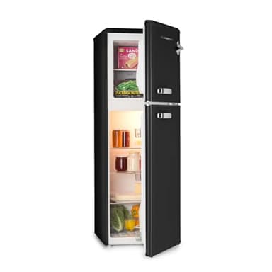 KLARSTEIN Audrey Retro - Frigo con Freezer Rétro, Frigorifero e Congelatore, Frigo, Capacità di Raffreddamento Variabile, Luce Interna, 41 dB di Rumorosità, Nero