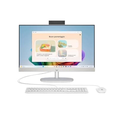 HP 24-cr0002sl All-in-One, AMD Ryzen 3 7320U, 8GB RAM LPDDR5, 512GB SSD NVMe, AMD Radeon Integrata, Display da 23,8" FHD IPS, Wi-Fi, Audio Integrato da 2W, Windows 11, Non è Touch, Bianco