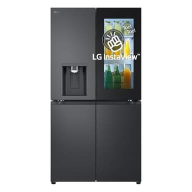 LG GMG960EVJE Frigorifero Multidoor Instaview, Frigorifero 4 Porte, Classe E, 638l, Dispenser Acqua E Ghiaccio Con Uvnano, Connettività Wi-fi Con App Thinq, Ripiano Pieghevole, Metal Fresh, Nero