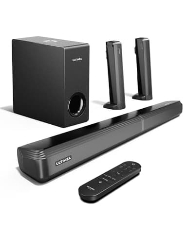 ULTIMEA 4.1ch Soundbar Dolby Atmos per Smart TV, 2 in 1 Bluetooth 5.3 Soundbar TV con Subwoofer, Potenza 280W, 3 Modalità EQ Sound Bar, Potenziamento Bassi, HDMI in/eARC, Serie Staccabile