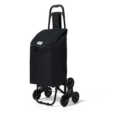 VOUNOT® Carrello Spesa con 3 Ruote per Saliscale, Carrello Portaspesa Pieghevole, Borsa Impermeabile Rimovibile 32L, Carbonio