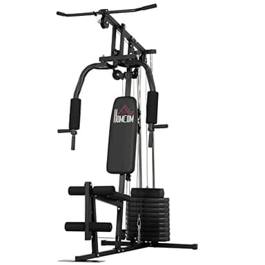 HOMCOM Palestra Multifunzione per Allenamento a Casa e Professionale, Stazione Fitnes in Acciaio con Pesi da 45kg, 135x103x210cm, Nero