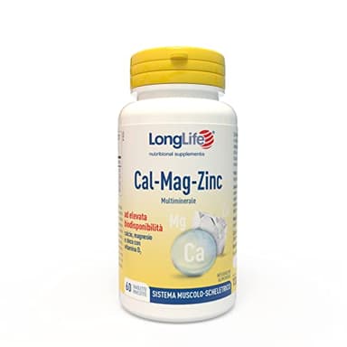 LongLife® Cal-Mag-Zinc | Integratore di calcio, magnesio e zinco, con vitamina D | Alta biodisponibilità | Salute delle ossa e del sistema nervoso | Vegetariano e senza glutine