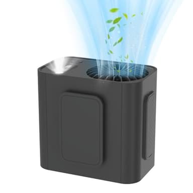 Mini condizionatore portatile con display, 3600 mAh, ventilatore per corpo ricaricabile con torcia, clip a cintura, per escursioni, lavori all'aperto, aria condizionata mobile per auto (nero)