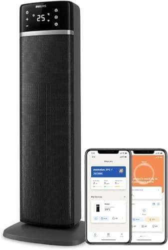 Philips Termoventilatore in ceramica Serie 5000, riscaldamento immediato in 2 secondi, AI per risparmio energetico, 5 funzioni di sicurezza integrate, controllo via App, grigio e nero (CX5120/11)