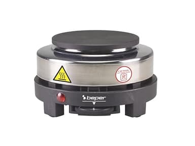 BEPER P101PIA003 Fornello Elettrico Piccolo in Ghisa/Acciaio Inossidabile, 5 Livelli di Cottura, Fornelletto Elettrico Portatile, Fornello da Campeggio con Piastra da 10 cm, 500W
