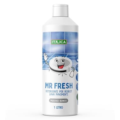 MR FRESH Detergente Robot Lavapavimenti, 1 Litro, Detergente Pavimenti Non Schiumogeno, Igienizzante Multisuperficie Concentrato profumato al Muschio Bianco