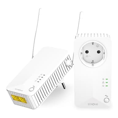 STRONG - Powerline 600 Duo Wi-Fi EU - Adattatore Powerline 600 + Wi-Fi 300 Mbps - Internet Veloce - Presa Passante Schuko - Portata di 300m - Per Tutti i Modem/Router - Hotspot + Ethernet - Bianco