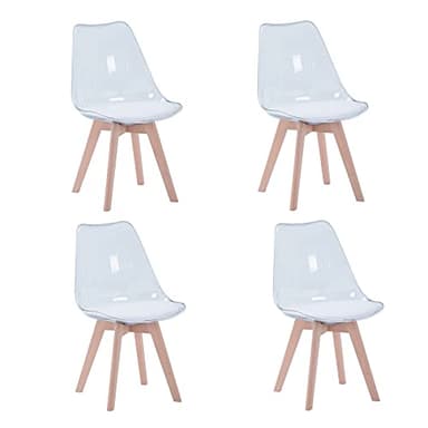 EGOONM Set di 4 Sedia da Pranzo,Sedie Stile Nordico, Sedia Trasparente Sedia da Ufficio Sedia da Cucina (Bianco-PU)