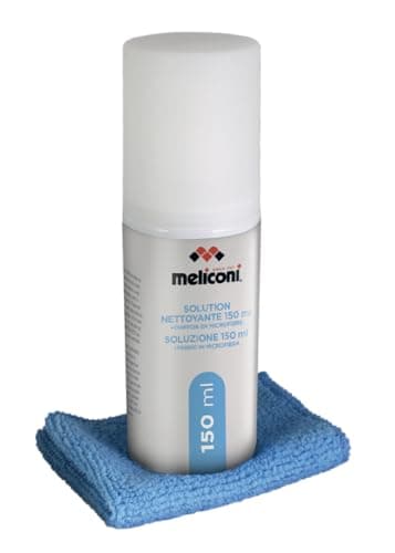 MELICONI Soluzione di Pulizia C-150 con Panno in Microfibra per Pulizia Schermi TV, Monitor PC, Smartphone, LCD, Plasma, Senza Aloni, 150 ml