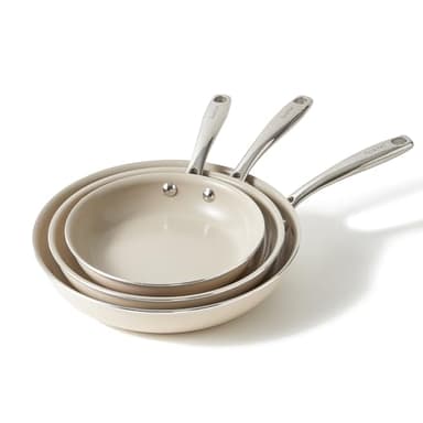 Redchef Set Padelle Ceramica Antiaderenti, 3 Padelle 20/24/28 Cm Con Antiaderenti In Alluminio, Batteria Pentole Induzione Per Tutti I Piani Cottura,Senza Ptfe, Pfas, Pfoa, Adatte Per Forno, Beige