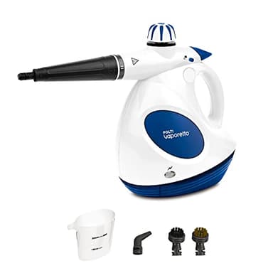 Polti Vaporetto First, Pistola a Vapore con Caldaia e Tappo di Sicurezza, Caldaia ad Alta Pressione Fino a 3 Bar, Potenza 1000 W, 5 Accessori Inclusi, Bianco e Blu