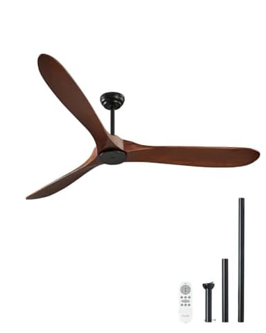 VEVOR Ventilatore da Soffitto Senza Luce da 180 cm Moderno Ventilatore Esterno a Filo a Basso Profilo, Telecomando a 6 Velocità, 3 Pale in Legno, Motore CC Reversibile, per Soggiorno e Patio, Noce