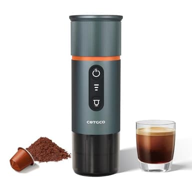 COTGCO Macchina per caffè Espresso Portatile : Macchina da caffè Portatile a Batteria per viaggi in Campeggio - Riscaldamento Rapido in 2,5 inuti - 8 Tazze di Caffè Espresso per una Carica - Blu Navy