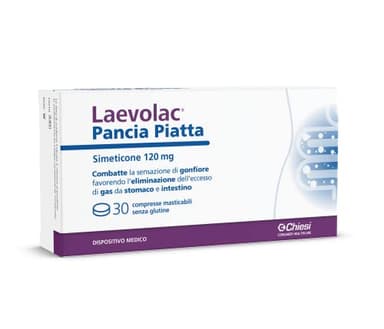 Laevolac Pancia Piatta - Per il Trattamento Sintomatico di Gonfiore Gastrointestinale, Flatulenza e Meteorismo, a Base di Simeticone, Senza Glutine - Confezione da 30 compresse masticabili