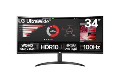 LG UltraWide™ 34WR50QK-B Schermo PC Ultra Large 34" - Piastrella VA risoluzione QHD (3440 x 1440), 5ms GtG 100Hz, HDR 10, sRGB 90% (CIE1931), inclinabile, regolabile in altezza, modalità ritratto