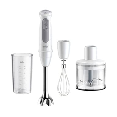 Braun MultiQuick 5 MQ50.236M, Minipimer con Tecnologia PowerBell Plus, 21 Velocità+Turbo, Sistema EasyClick per Accessori, Tritatutto 500ml, Frusta in Acciaio Inox e Bicchiere 600ml, 1000W, Bianco