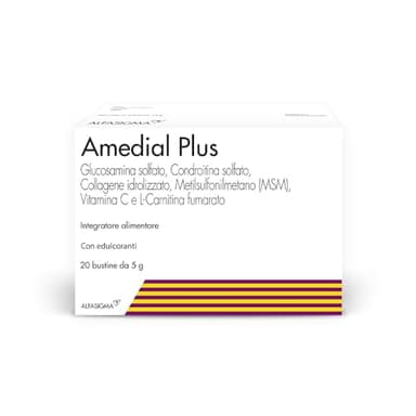 Amedial Plus, Integratore Alimentare per il Benessere delle Ossa e delle Cartilagini, 20 Bustine da 5mg da Sciogliere in Acqua