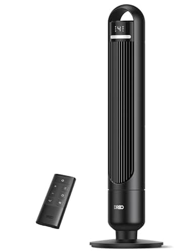 Dreo Ventilatore a torre con telecomando, ventilatore oscillante a 90°, ventilatore a piantana con 6 livelli di velocità, ventilatore silenzioso, 4 modalità, timer da 12 ore, nero, camera da letto,