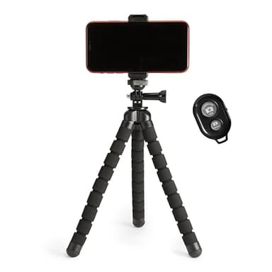 Amazon Basics - Treppiede portatile e flessibile con telecomando wireless e morsetto per smartphone, 25,4 cm, nero