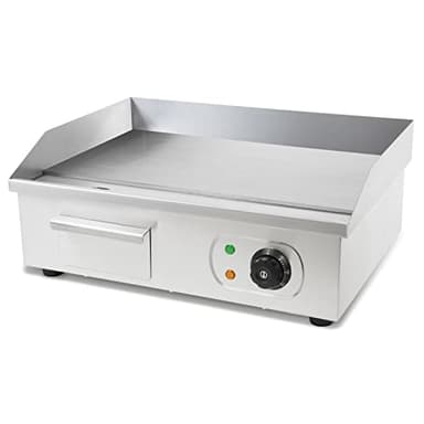Vertes Piastra per griglia elettrica professionale, potenza 3000 watt, alloggiamento in acciaio inox, temperatura regolabile da 50 a 300°C, griglia plancha elettrica con superficie 55x35cm