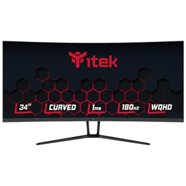 Itek monitor GGC - 34" Curvo, 3440x1440 WQHD UltraWide, Pannello VA da 180Hz, Risposta 1ms, Collegamenti 2xHDMI e 2xDP, Adapt Sync