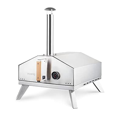 H.Koenig Forno a gas per pizza GINO440, Acciaio inox, Superficie 30,5x30,5 cm, Pietra in Cordierite, fino a 450°C, Porta e camino rimovibili, Termometro incorporato, Paletta per pizza incorporata