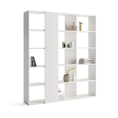 Mobili Fiver, Libreria Moderna Rachele, Bianco Frassino, Libreria da Muro o Divisoria per Soggiorno, Ufficio, Made in Italy