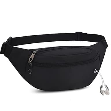 Marsupio Sportivo Uomo Donna Grande con 3 Zip Tasche Cintura Regolabile e Dotato di jack per cuffie Impermeabile per Viaggio Ciclismo Running Escursionismo Campeggio Nero