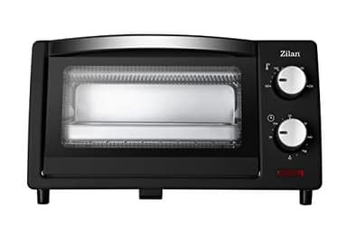 Zilan, Forno Elettrico 9 Litri, Doppio Vetro di Sicurezza, Timer, 2 Pz Resistenza al Quarzo, Vassoio raccoglibriciole, 1 Teglia Quadrata, Griglia Cromata, 800 Watt