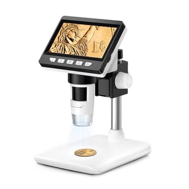GlobalCrown Microscopio Digitale Bambini/Adulti, 4,3 pollici schermo Microscopio portatile con 8 luci LED regolabili, Microscopio elettronico con ingrandimento 50-1000X, Compatibile Windows/Mac