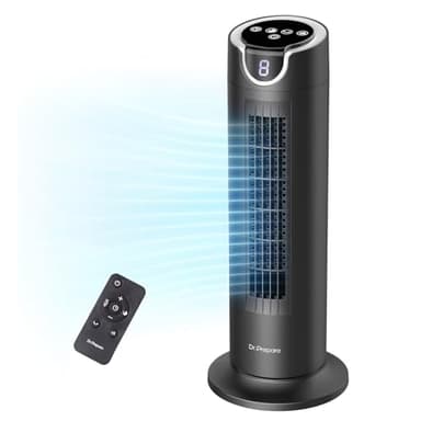 DR.PREPARE Ventilatore Silenzioso 25dB Motore DC 12W 8 Velocità 7m/s Timer 8H Oscillante da 80° Ventilatore a Torre da Tavolo con Telecomando per Camera da Letto Ufficio Scrivania Camper