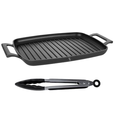 Stone&Stone Griglia Bistecchiera rettangolare 47cm | Piastra PROFESSIONALE in Pietra Fondo induzione in Acciaio SUPER| Antiaderente perfetta nel forno grigliate bbq qualità TEDESCA (47)