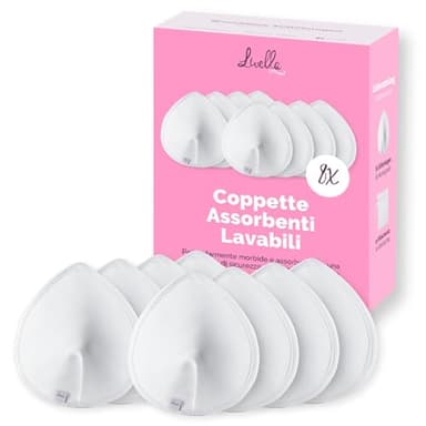 Coppette assorbilatte Livella (8 pz) con imbottitura assorbente in fibre naturali di bambù/riutilizzabili/sacchetto per il bucato incluso