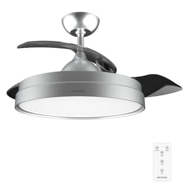 Cecotec Ventilatore da soffitto con Pale Retrattili e Lampada EnergySilence Aero 4280 Invisible Steel. 40 W, Diametro 42" (106 cm), Timer, 3 Tonalità di Luce, Funzione Estate-Inverno