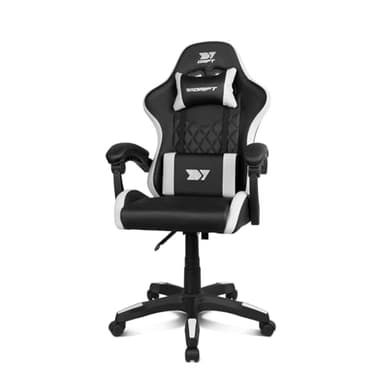 DRIFT GAMING DR35 - Sedia professionale, Similpelle, Braccioli imbottiti, Pistone classe 3, Base in nylon rinforzato, Sedile basculante, Altezza regolabile, Cuscino lombare/cervicale, Nero/bianco